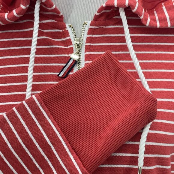 Tommy Hilfiger Womens M Sweater Hoodie Red Orange Striped Full Zip Preppy Casual - Picture 2 of 8